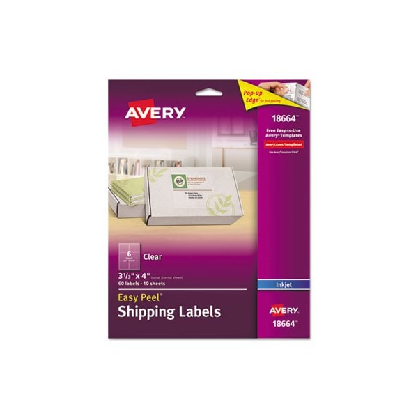 Avery Dennison EASY PEEL MAILING LABELS FOR INKJET PRINTERS, 3-1/3 X 4, CLEAR, 60PK 18664 - main